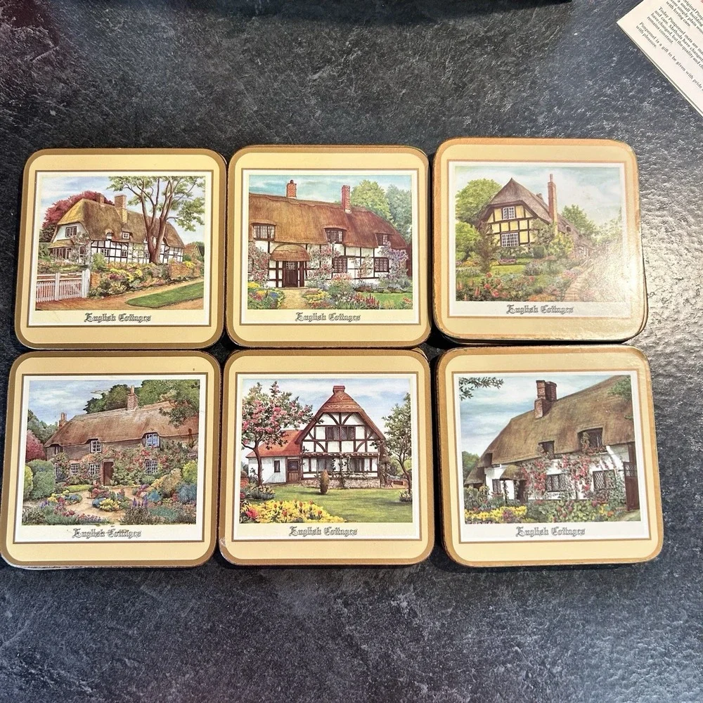 Pimpernel Acrylic‎ English Cottages 6 Placemats & 14 Coasters Cork Back
